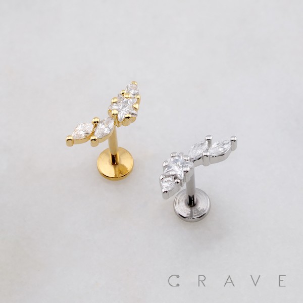 MULTI CZ CRESCENT STAR COMET MARQUISE BEZEL THREADLESS (PUSH IN) 316L SURGICAL STEEL LABRET SET MULTI CZ CRESCENT STAR COMET MARQUISE BEZEL THREADLESS (PUSH IN) 316L SURGICAL STEEL LABRET SET